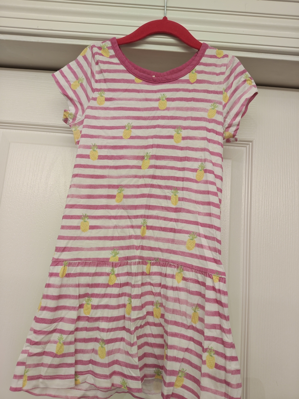 Hatley Pink and White Striped Dress with Yellow Pineapple Print